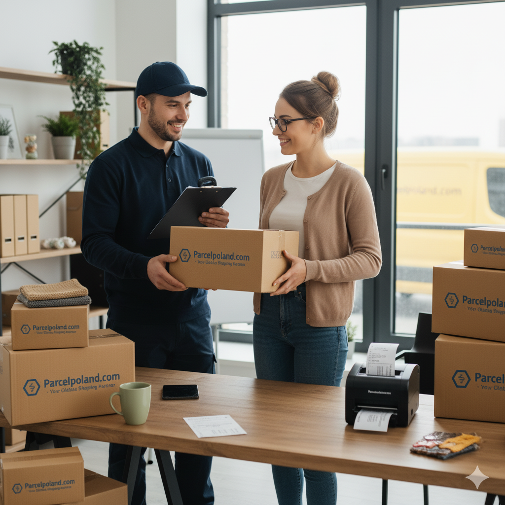 Courier picking up a package